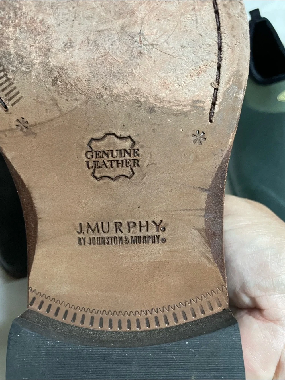 Johnston & Murphy Black Leather Derby Shoes with Brown Welt